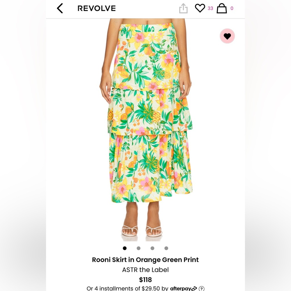 ASTR the Label Rooni Skirt in Orange Green Print Size Large